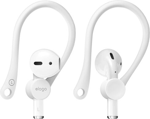 خطافات أذن Elago مصممة لأجهزة AirPods Pro وAirPods 3 وAirPods 1 و2، وملحقات سماعات الأذن المضادة للانزلاق، ملاءمة مريحة، تصميم مريح، هيكل متين من مادة TPU، مثالية لممارسة التمارين [أبيض] in Kuwait
