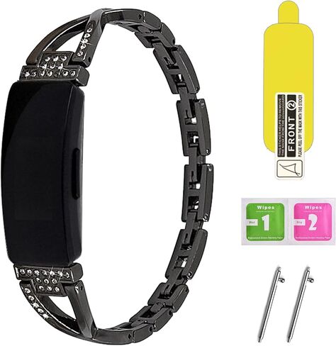 حزام لـ Fitbit Inspire 2 Women، حزام ساعة Aolly ضيق ورفيع بديل مع واقي شاشة واحد، سوار ساعة من حجر الراين على شكل X متوافق مع ساعة Inspire HR/Inspire الذكية in Kuwait