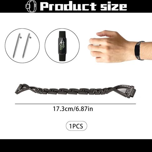 حزام لـ Fitbit Inspire 2 Women، حزام ساعة Aolly ضيق ورفيع بديل مع واقي شاشة واحد، سوار ساعة من حجر الراين على شكل X متوافق مع ساعة Inspire HR/Inspire الذكية in Kuwait