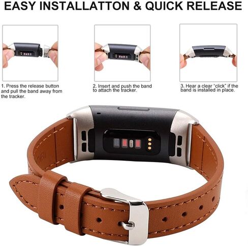 أحزمة جلدية أصلية متوافقة مع أحزمة Fitbit Charge 4 / Charge 3 / Charge 3 SE، أحزمة معصم بديلة رفيعة كلاسيكية للنساء والرجال in Kuwait
