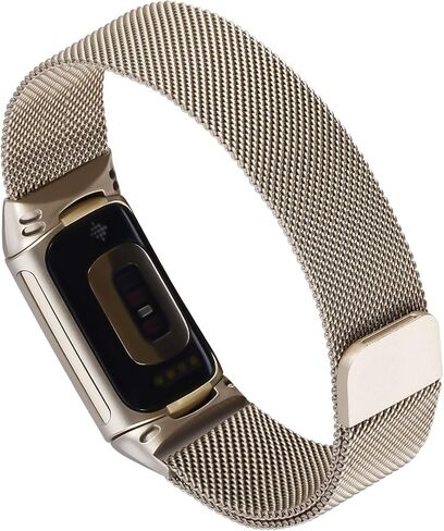 KOREDA متوافق مع Fitbit Charge 5 Bands للنساء والرجال، حلقة شبكية من الفولاذ المقاوم للصدأ قابلة للتعديل بديلة لسوار المعصم المغناطيسي Fitbit Charge 5 المتطور للياقة البدنية والصحة (ذهبي شامبين) in Kuwait