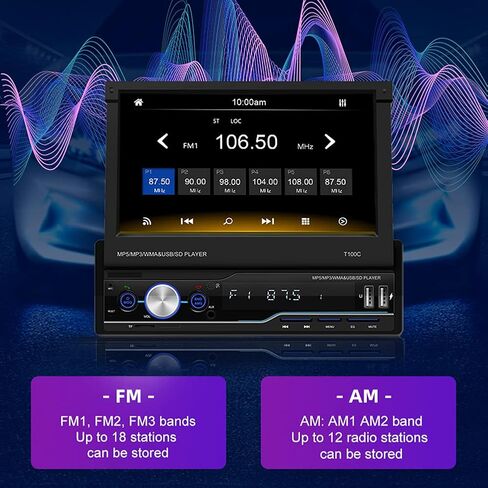 ستيريو سيارة ابل كاربلاي سينغل دين مع بلوتوث 5.0، راديو سيارة قابل للطي بشاشة لمس Din واحدة، راديو اف ام/ اندرويد اوتو / كاميرا رؤية خلفية / in Kuwait