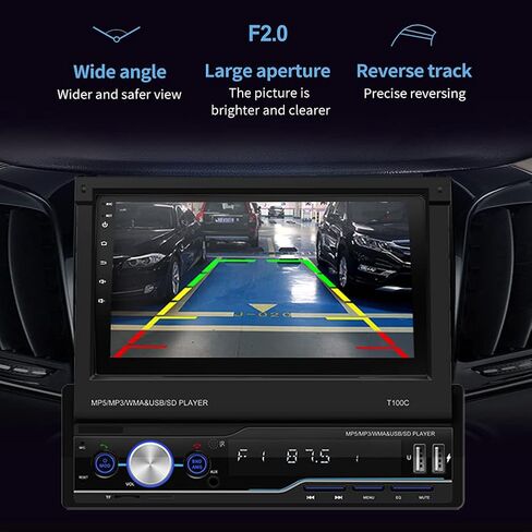 ستيريو سيارة ابل كاربلاي سينغل دين مع بلوتوث 5.0، راديو سيارة قابل للطي بشاشة لمس Din واحدة، راديو اف ام/ اندرويد اوتو / كاميرا رؤية خلفية / in Kuwait