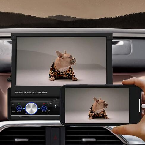 ستيريو سيارة ابل كاربلاي سينغل دين مع بلوتوث 5.0، راديو سيارة قابل للطي بشاشة لمس Din واحدة، راديو اف ام/ اندرويد اوتو / كاميرا رؤية خلفية / in Kuwait