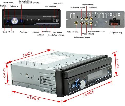 ستيريو سيارة ابل كاربلاي سينغل دين مع بلوتوث 5.0، راديو سيارة قابل للطي بشاشة لمس Din واحدة، راديو اف ام/ اندرويد اوتو / كاميرا رؤية خلفية / in Kuwait