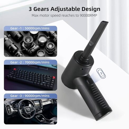 منفضة هواء مضغوطة - منفضة هواء كهربائية لاسلكية - 3 سرعات 90000 دورة في الدقيقة مع ضوء LED، منفضة هواء كهربائية قابلة لاعادة الشحن 7500mAh، بديل لعلب الهواء المضغوط لتنظيف الكمبيوتر in Kuwait