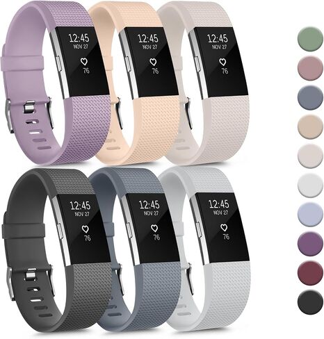 Tobfit 6 عبوات من الأربطة الرياضية المتوافقة مع Fitbit Charge 2 Bands للنساء والرجال، أشرطة معصم بديلة من السيليكون الناعم المقاوم للماء من أجل Fitbit Charge 2 / Charge 2 HR لتتبع اللياقة البدنية in Kuwait