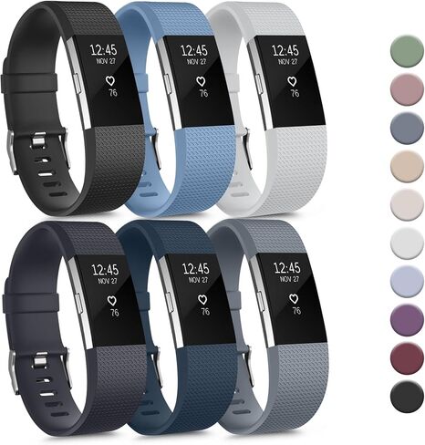 Tobfit 6 PACK Sport Bands Compatible with Fitbit Charge 2 Bands for Women Men, Soft Silicone Waterproof Straps Replacement Wristbands for Fitbit Charge 2 / Charge 2 HR Fitness Tracker in Kuwait