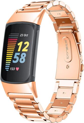 Bands Compatible with Fitbit Charge 6/Charge 5 Metal Stainless Steel WatchBand-Replacement Classic Durable Solid Link Accessory Buckle Metal Strap Wrist Band for Charge 6/Charge 5 Fitness Health Tracker in Saudi Arabia