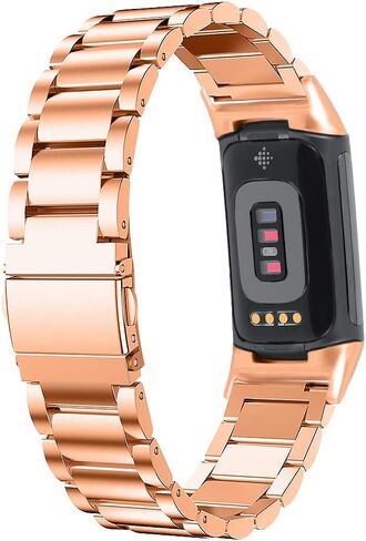 Bands Compatible with Fitbit Charge 6/Charge 5 Metal Stainless Steel WatchBand-Replacement Classic Durable Solid Link Accessory Buckle Metal Strap Wrist Band for Charge 6/Charge 5 Fitness Health Tracker in Saudi Arabia