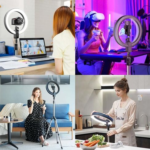 SupeDesk حامل ثلاثي للهاتف مزود بإضاءة حلقية مقاس 12 بوصة، لكاميرا الهاتف/DSLR مقاس 3.5 ~ 6.7 بوصة، 1700 لوكس، 3 ألوان 5 سطوع، جهاز تحكم عن بعد لاسلكي، منفذ شحن الهاتف، قابل للتعديل، بث مباشر، Tiktok، YouTube in Kuwait