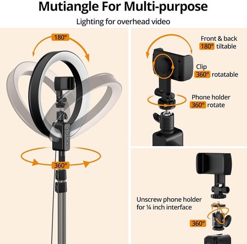 SupeDesk حامل ثلاثي للهاتف مزود بإضاءة حلقية مقاس 12 بوصة، لكاميرا الهاتف/DSLR مقاس 3.5 ~ 6.7 بوصة، 1700 لوكس، 3 ألوان 5 سطوع، جهاز تحكم عن بعد لاسلكي، منفذ شحن الهاتف، قابل للتعديل، بث مباشر، Tiktok، YouTube in Kuwait