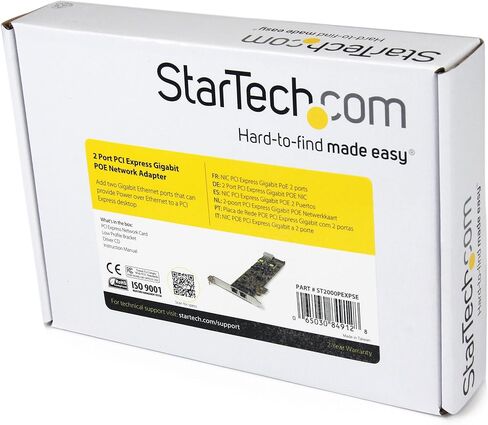 بطاقة StarTech.com ذات 4 منافذ Gigabit PoE (الطاقة عبر الإيثرنت) - بطاقة شبكة PCIe - PoE / PoE+ ما يصل إلى 25 وات لكل منفذ - PCIe NIC - بطاقة Gigabit Ethernet (ST4000PEXPSE) in Kuwait