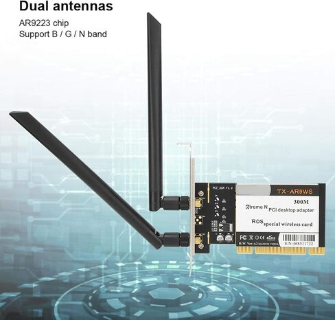 بطاقة Dilwe TX-AR9WS AR9220 PCIe WiFi، بطاقة شبكة WiFi لاسلكية 300 ميجابت في الثانية مع هوائيين، محول 802.11b/g/n PCI Express Wi-Fi لنظام Win XP/WIN7/WIN8/WIN10، يدعم شبكة WiFi مشتركة in Saudi Arabia