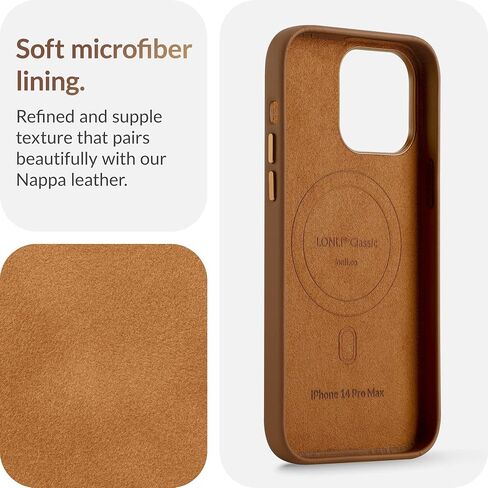 LONLI Classic - (for iPhone 14 Pro) - European Nappa Leather Case - Smoothen and Soften Over Time - Compatible with Magsafe - Black in Kuwait