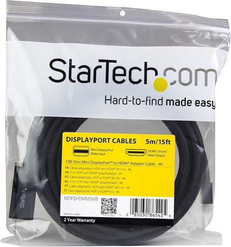 كابل StarTech.com بطول 15 قدم (5 متر) Mini DisplayPort إلى HDMI - فيديو 4K 30 هرتز - كابل محول mDP إلى HDMI - Mini DP أو Thunderbolt 1/2 Mac/PC إلى شاشة/عرض HDMI - سلك محول mDP إلى HDMI (MDP2HDMM5MB) in Kuwait