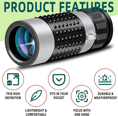 Monocular Telescope - High Definition Weatherproof Pocket Telescope - Includes Compact Monocular, Neck Strap & Cleaning Cloth, Monoculars for Adults High Powered in Saudi Arabia