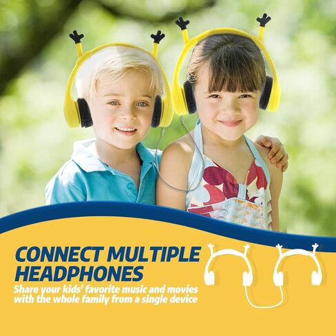 سماعات رأس Mumba Kids مع أذنين VoliDog، سماعات رأس سلكية فوق الأذن مع وظيفة مشاركة الموسيقى، حماية محدودة للسمع بحجم 85 ديسيبل، مادة آمنة غذائيًا، مقبس 3.5 مم (HS01) سماعة رأس للأطفال in Kuwait