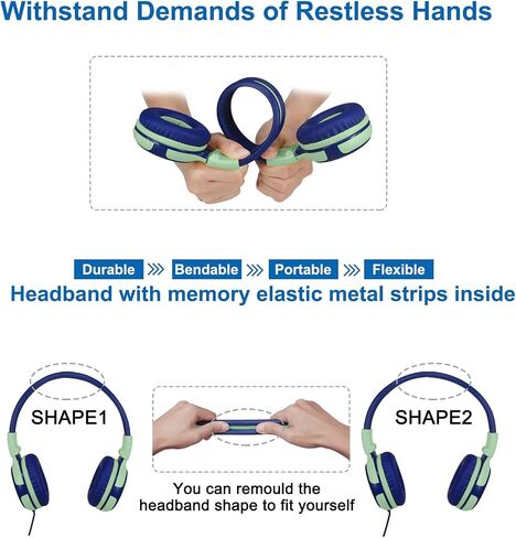 SIMOLIO Manyshare Series- Wired Kids Headphones with Microphone for School, 75/85/94 dB Volume Limit for Girls Tablet iPad PC, Corded Pink Headsets w/Share Port & Carry Bag for Travel Airplane Gaming in Kuwait