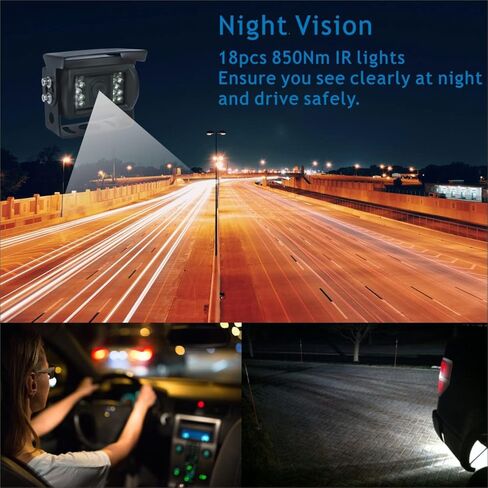 مجموعة نظام كاميرا احتياطية سلكية للرؤية الخلفية مقاس 7 بوصات مع صوت وخطوط وقوف السيارات ومعدل مقاومة للماء IP69K كاميرا تعمل بالأشعة تحت الحمراء للجرار/المنزل المتنقل/البلدوزر/محراث الثلج/الشاحنة/المعدات الثقيلة/رافعة شوكية/جرافة انزلاقية in Kuwait