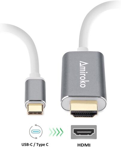 كابل Amiroko USB C إلى HDMI بطول 6 أقدام، USB 3.1 النوع C (متوافق مع Thunderbolt 3) إلى كابل محول HDMI 4K لأجهزة MacBook وMacBook Pro وDell XPS 13/15 وGalaxy S8/Note 8 وما إلى ذلك إلى HDTV والشاشة وجهاز العرض - رمادي in Kuwait