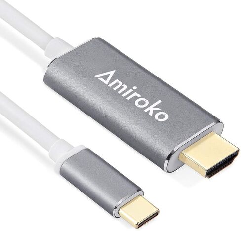 كابل Amiroko USB C إلى HDMI بطول 6 أقدام، USB 3.1 النوع C (متوافق مع Thunderbolt 3) إلى كابل محول HDMI 4K لأجهزة MacBook وMacBook Pro وDell XPS 13/15 وGalaxy S8/Note 8 وما إلى ذلك إلى HDTV والشاشة وجهاز العرض - رمادي in Kuwait
