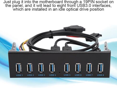 USB 3.0 Extension Front Panel, 19 Pin 8 Port Panel Computer Expansion Board, 5.25in Optical Drive Extension Front Panel Adapter for PC Computer in Kuwait