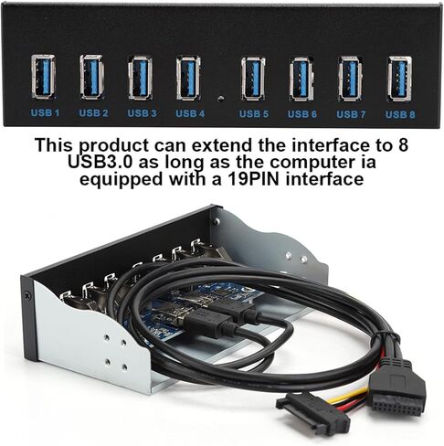 USB 3.0 Extension Front Panel, 19 Pin 8 Port Panel Computer Expansion Board, 5.25in Optical Drive Extension Front Panel Adapter for PC Computer in Kuwait