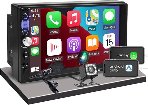 ستيريو سيارة مزدوج دين من اكتاسيان مع ابل كاربلاي واندرويد اوتو، يدعم بلوتوث، كاميرا احتياطية ايه اتش دي، شاشة لمس FHD، وصلة مرآة، مخرج مضخم صوت/معادل صوت، USB/TF/AUX، راديو سيارة اف ام in Kuwait