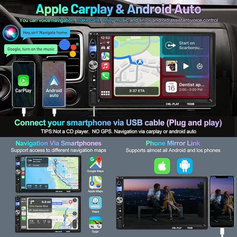 ستيريو سيارة مزدوج دين من اكتاسيان مع ابل كاربلاي واندرويد اوتو، يدعم بلوتوث، كاميرا احتياطية ايه اتش دي، شاشة لمس FHD، وصلة مرآة، مخرج مضخم صوت/معادل صوت، USB/TF/AUX، راديو سيارة اف ام in Kuwait