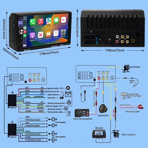 ستيريو سيارة مزدوج دين من اكتاسيان مع ابل كاربلاي واندرويد اوتو، يدعم بلوتوث، كاميرا احتياطية ايه اتش دي، شاشة لمس FHD، وصلة مرآة، مخرج مضخم صوت/معادل صوت، USB/TF/AUX، راديو سيارة اف ام in Kuwait
