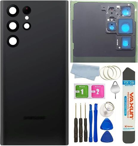 Galaxy S22 Ultra Back Glass Cover Waterproof Housing Door with Camera Glass Lens and Tape Parts Replacement for Samsung Galaxy S22 Ultra S908 All Versions+ Tools (Burgundy) in Kuwait