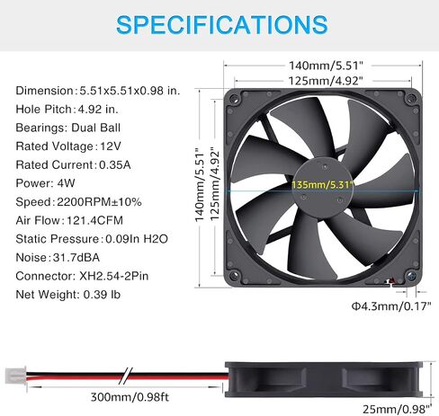 GDSTIME 4500RPM 80mm x 25mm 12V High Speed Dual Ball DC Cooling Fan 2 Pin in Kuwait