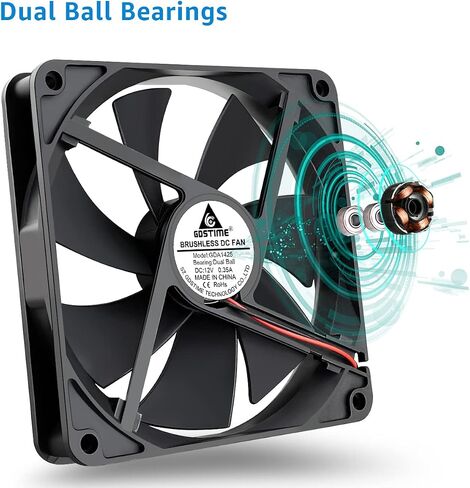 GDSTIME 4500RPM 80mm x 25mm 12V High Speed Dual Ball DC Cooling Fan 2 Pin in Kuwait