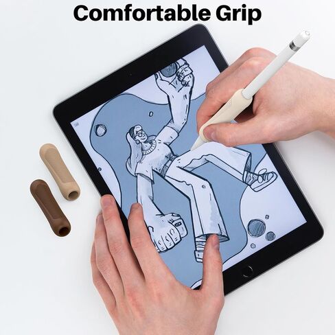 NIUTRENDZ 3 Pack Silicone Grip for Apple Pencil 2 & Apple Pencil Pro & iPencil (USB-C) Ergonomic Design Protective Case Cover Sleeve (Beige + Khaki + Brown) in Kuwait