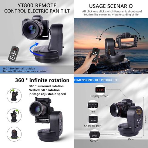 ZTIANFOTO YT-800 رأس بانورامي دوار بمحرك تلقائي مع جهاز تحكم عن بعد 328FT مسافة التحكم عن بعد عموم إمالة فيديو ترايبود مثبت الرأس لكاميرات الهواتف الذكية وكاميرا بدون مرآة in Kuwait