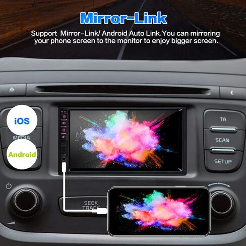Newest Upgrade 7 inch Double Din Car Stereo for Carplay & Android Auto with Voice Control,Bluetooth5.2 MirrorLink, Car Radio with Waterproof Backup Camera,Subwoofer,Touch Screen SWC/USB/SD AM/FM/AUX in Kuwait
