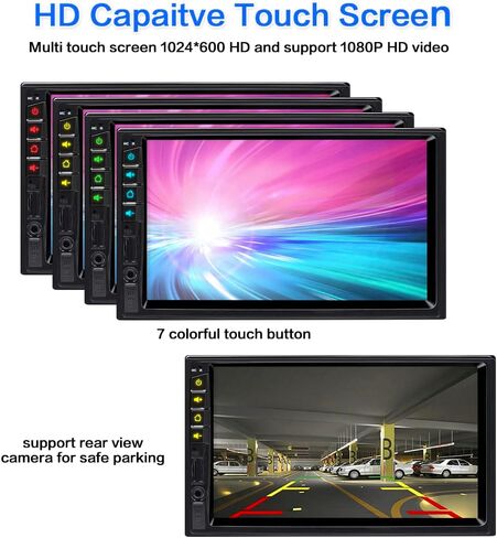 Newest Upgrade 7 inch Double Din Car Stereo for Carplay & Android Auto with Voice Control,Bluetooth5.2 MirrorLink, Car Radio with Waterproof Backup Camera,Subwoofer,Touch Screen SWC/USB/SD AM/FM/AUX in Kuwait