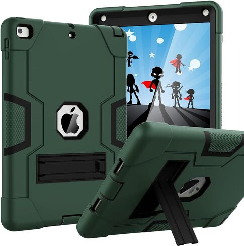حافظة OKP لجهاز iPad الجيل السادس/ipad الجيل الخامس/iPad 9.7 بوصة (موديل 2018/2017)، غطاء حماية متين مقاوم للصدمات لجهاز iPad 9.7 مع مسند مدمج (أسود + أزرق) in Kuwait