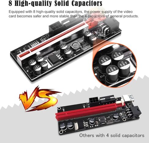 [2022 Newest Version] PCI-E Riser 1X to 16X Graphics Extension Cable for Bitcoin Litecoin ETH Coin Mining, 8 Solid Capacitors, 2X 6PIN and Molex 3 Power Options, 60cm USB 3.0 Cable(VER 010S, 3 Pack) in Kuwait