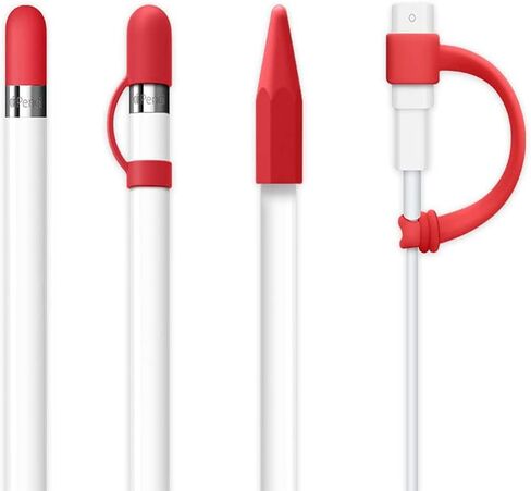 siduater [4-Pack] Silicone Protective Accessories for Apple Pencil 1st Generation, Includes 1 Apple Pencil Cap Replacements, Apple Pencil Cap Holder, Apple Pencil Tip Cover, Adapter Tether, Pink in Kuwait