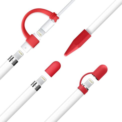 siduater [4-Pack] Silicone Protective Accessories for Apple Pencil 1st Generation, Includes 1 Apple Pencil Cap Replacements, Apple Pencil Cap Holder, Apple Pencil Tip Cover, Adapter Tether, Pink in Kuwait