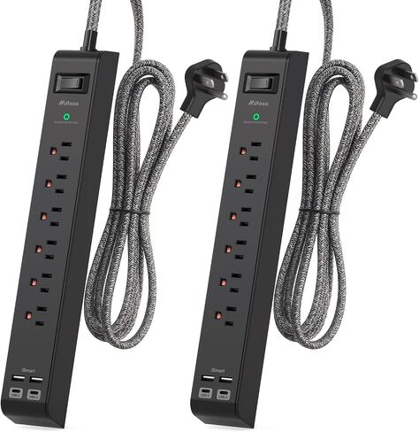 2 Pack Surge Protector Power Strip - 6 Outlets 4 USB Charging Ports, 5Ft Braided Extension Cord, Flat Plug, Overload Protection, Wall Mount for Home Office, Dorm Room Essentials in Kuwait