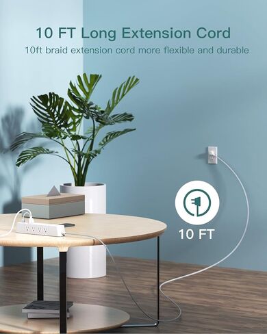 قطاع الطاقة الواقي من زيادة التيار - سلك تمديد بطول 10 أقدام مع 12 منفذًا (3 جوانب) و3 منافذ USB، شريط منفذ للحماية من الحمل الزائد، قابل للتركيب على الحائط للمنزل والمكتب والنوم in Kuwait