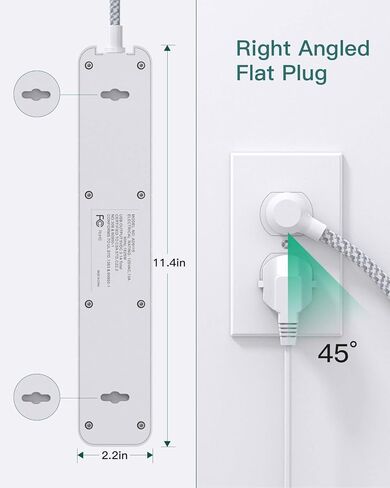 قطاع الطاقة الواقي من زيادة التيار - سلك تمديد بطول 10 أقدام مع 12 منفذًا (3 جوانب) و3 منافذ USB، شريط منفذ للحماية من الحمل الزائد، قابل للتركيب على الحائط للمنزل والمكتب والنوم in Kuwait