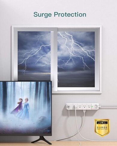 قطاع الطاقة الواقي من زيادة التيار - سلك تمديد بطول 10 أقدام مع 12 منفذًا (3 جوانب) و3 منافذ USB، شريط منفذ للحماية من الحمل الزائد، قابل للتركيب على الحائط للمنزل والمكتب والنوم in Kuwait