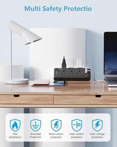 شريط طاقة بمشبك مكتب مع PD 20 وات USB C، حامي عرام سطح المكتب مع 6 منافذ، مقبس حافة الطاولة مع مفتاح، سلك تمديد نحيف بقابس مسطح بطول 6 أقدام، يناسب حافة سطح الطاولة بسمك 1.8 بوصة in Kuwait