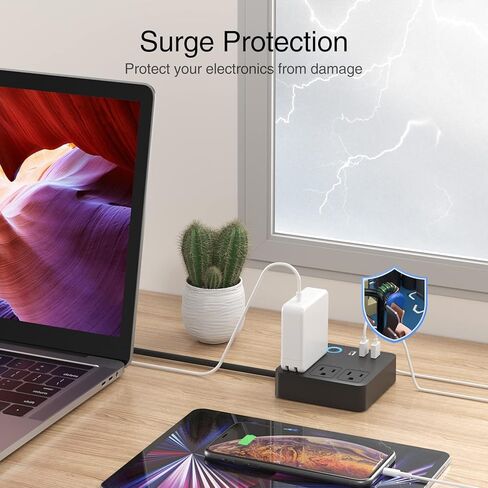 شريط طاقة ذكي، 3 منافذ USB و3 منافذ ذكية يتم التحكم فيها بشكل فردي، واقي زيادة التيار واي فاي يعمل مع أليكسا جوجل هوم، المنزل الذكي والمكتب والسفن السياحية والسفر، قابس مسطح متعدد القابس، 10 أمبير in Kuwait