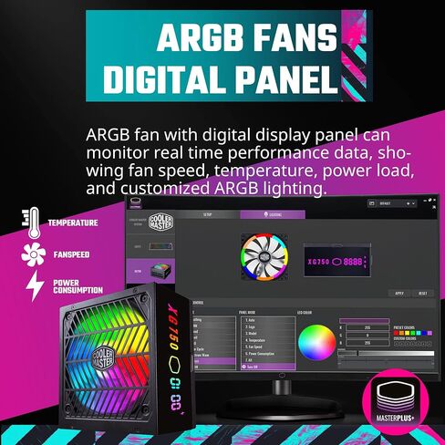 Cooler Master XG750 Plus Platinum ARGB Fully Modular, 750W,Built-in Information Display Panel, ARGB 135mm Silent Fan, Intel ATX 12V Ver 2.53, 100% Japanese Capacitors (MPG-7501-AFBAP-XUS) in Saudi Arabia