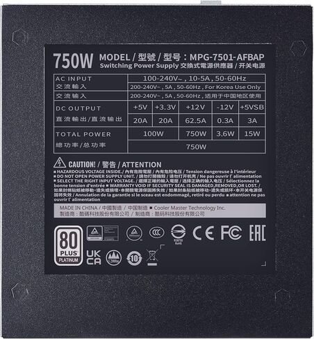 Cooler Master XG750 Plus Platinum ARGB Fully Modular, 750W,Built-in Information Display Panel, ARGB 135mm Silent Fan, Intel ATX 12V Ver 2.53, 100% Japanese Capacitors (MPG-7501-AFBAP-XUS) in Saudi Arabia